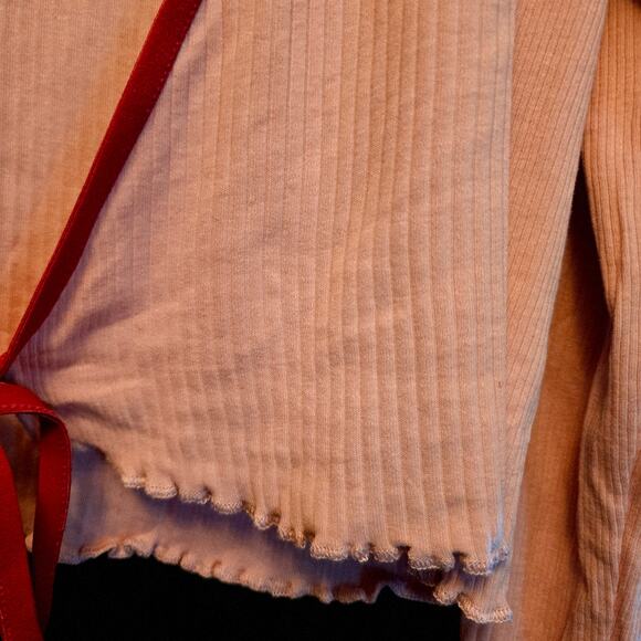 Anthropologie pink ribbed wrap top - Picture 4 of 5